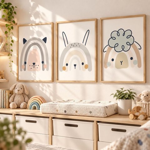 Kit 3 Quadros Infantil Animais Safari Quarto Bebê Menino Menina 40x60 Moldura Madeira NO6