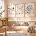 Ver imagem 4 de Kit 3 Quadros Infantil Animais Safari Quarto Bebê Menino Menina 40x60 Moldura Madeira NO6