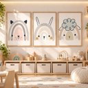 Ver imagem 3 de Kit 3 Quadros Infantil Animais Safari Quarto Bebê Menino Menina 40x60 Moldura Madeira NO6