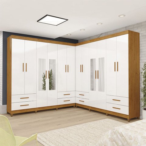Closet Casal Duplo Lu 12PTS 08 Gavetas com Espelho com Pés Slim Carioca Móveis