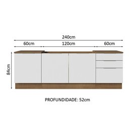 Armário de Cozinha Compacta 240cm Rustic/Branco Stella Madesa 01 - 4