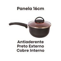 Panela Antiaderente 16 Cm com Tampa de Vidro – Preto e Cobre - 5