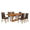 Ver imagem 1 de Mesa de Jantar Milena Yasmin 180 cm Tampo MDF Canto Copo Laminado com 6 Cadeiras Moderna Mobília