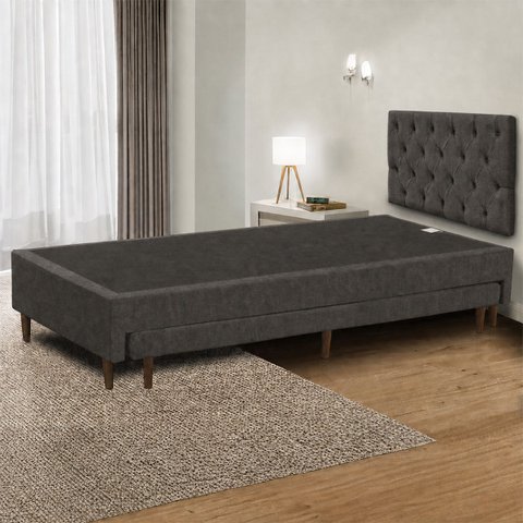 Base Cama Box Solteiro com Cama Auxiliar 0,96 Laura Vilajo: Suede Crush Cacau