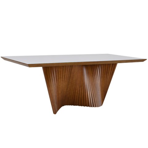 Mesa de Jantar Retangular Dunnas Nozes com Vidro Off White 220x110 Fabrispuma