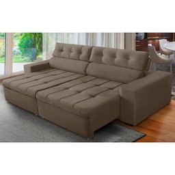 Sofá Retrátil e Reclinável 3 Lugares com Molas 2,10m Dani Suede Cappuccino Adonai Estofados - 1