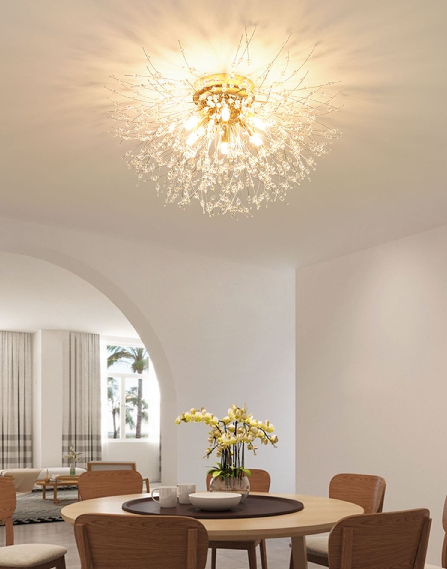 Lustre Plafon Cristal Flor Dente de Leão 50cm para Sala Estar Jantar e Quarto: Dourado - 5