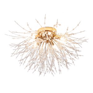 Lustre Plafon Cristal Flor Dente de Leão 50cm para Sala Estar Jantar e Quarto: Dourado