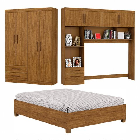 Guarda-roupa Casal Modulado 4 Portas Hercules 4 Portas 4 Gavetas com Cama Carioca Moveis