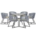 Ver imagem 1 de Mesa com 6 Cadeiras de Jantar Roma 120cm e Noronha em Alumínio Preto Corda Náutica Estofado 7 Trama