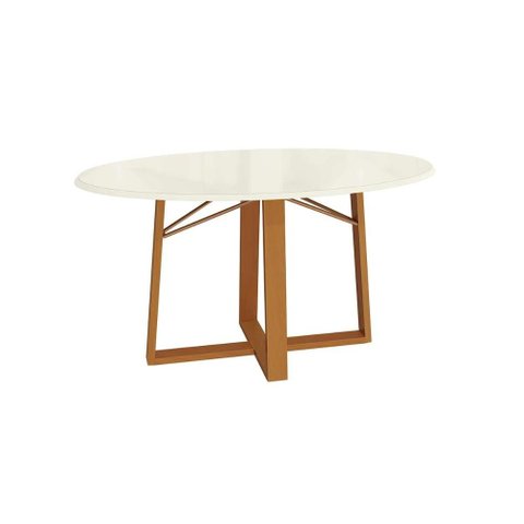Mesa de Sala Jantar Elma Madeira Maciça + Tampo Madeirado C/ Vidro 180x105cm Carvalho/off White -