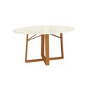 Ver imagem 1 de Mesa de Sala Jantar Elma Madeira Maciça + Tampo Madeirado C/ Vidro 180x105cm Carvalho/off White -