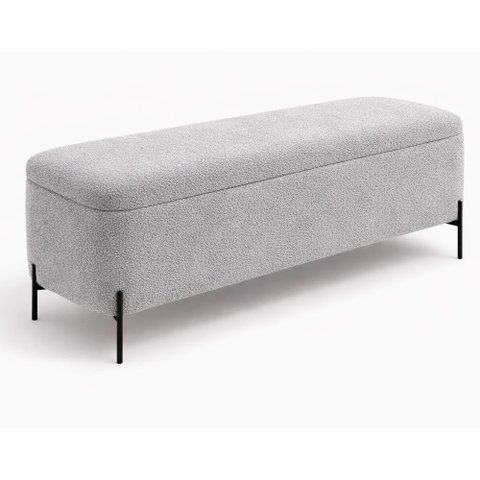 Puff Baú Bella 90cm Pés Alumínio Bouclé Cinza - Sallar Home