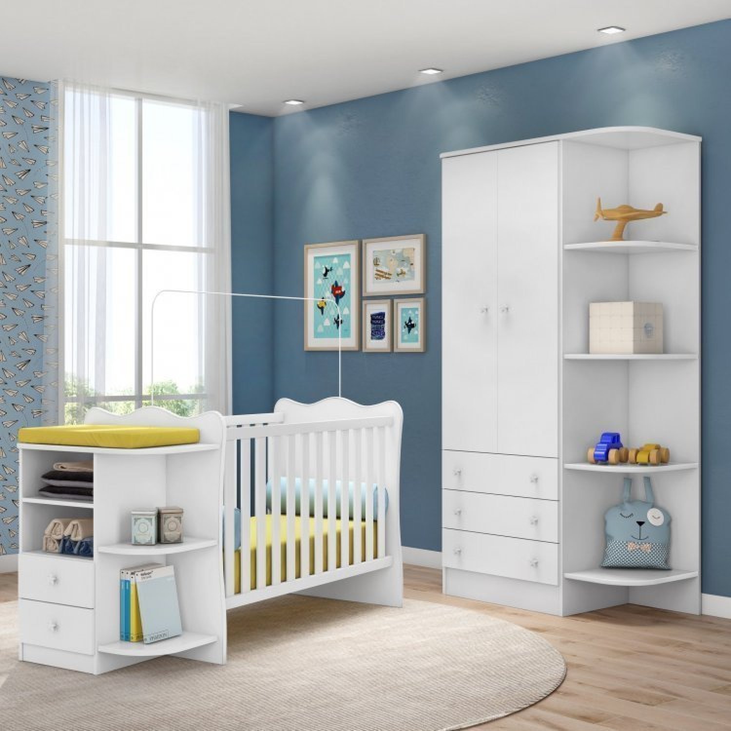 Quarto de Bebê Completo Berço com Trocador 2 Gavetas e Guarda-roupa 2 ...