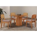 Ver imagem 1 de Conjunto: Mesa Sala Jantar Maldivas Curvo 90cm + 4 Cadeiras Havana Naturale - Linho Capuccino -