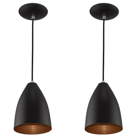 Kit 2 Pendentes Vegas Premium Gourmet Aluminio Preto/Cobre
