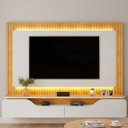 Ver imagem 1 de Estante e Home Theater Ripado para TV até 70 Polegadas com 100% MDF 210cmx180cm Led Treviso Cinza Bali/Cedro