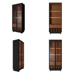 Conjunto Decorativo Cristaleira com Led e Buffet Aparador 160cm Tenerife/Gunga Preto Fosco/Noce G73  - 7