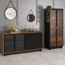 Conjunto Decorativo Cristaleira com Led e Buffet Aparador 160cm Tenerife/Gunga Preto Fosco/Noce G73  - 1