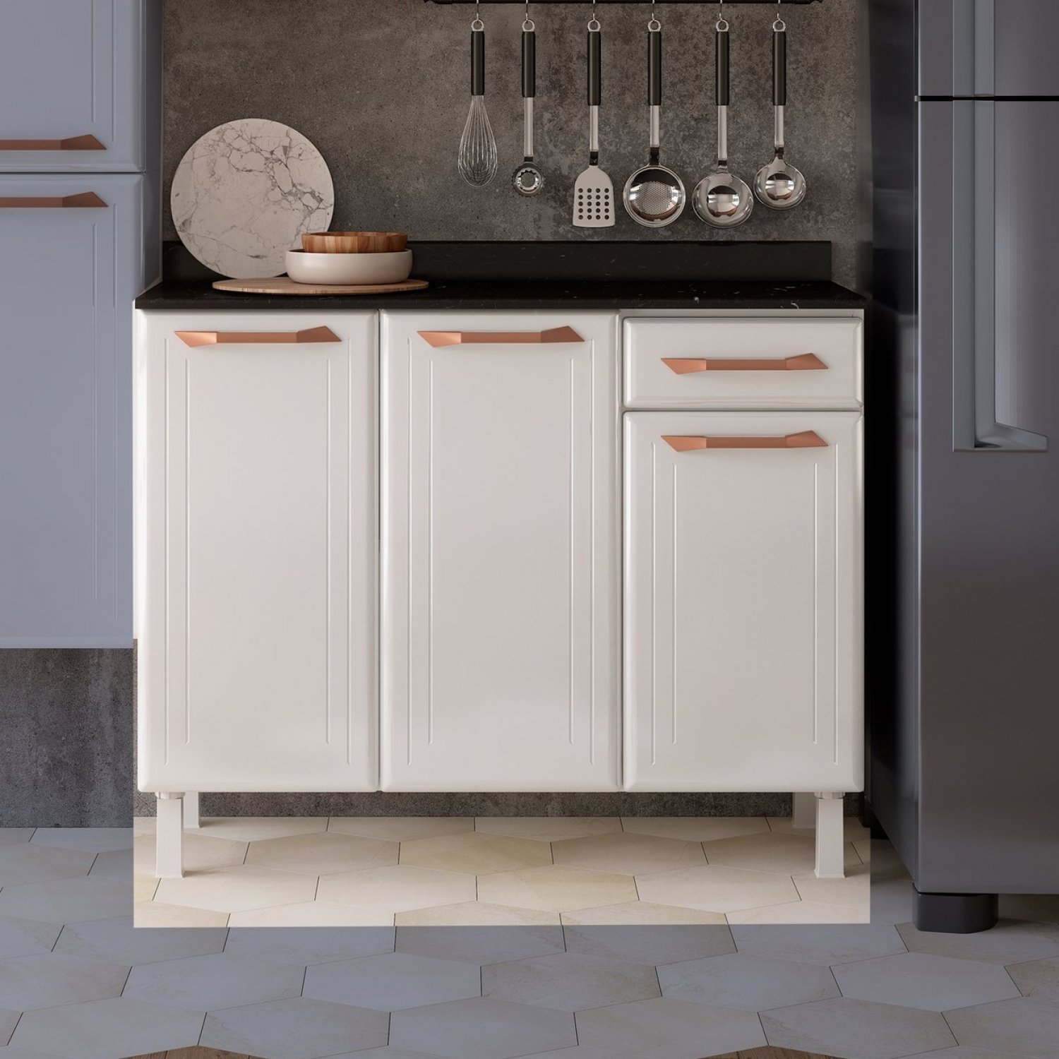 Balcão de Cozinha em Aço Triplo 3 Portas 1 Gaveta 105cm | MadeiraMadeira