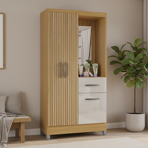 Guarda Roupa Solteiro Atlas Capelinha 3 Portas Damasco Ripado Off White Brilho - Poquema