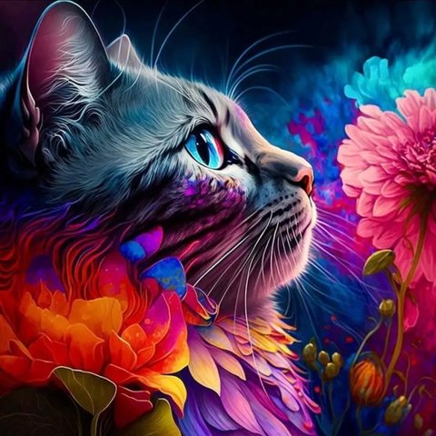Kit Pintura Terapêutica Numerada Gato e Flor
