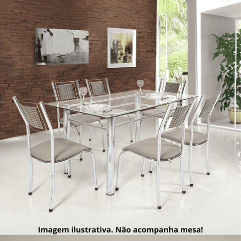 Kit 6 Cadeira Jantar Moderna Cromada Aço Junco Cozinha Sala
