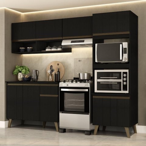 Armário de Cozinha Completa C Balcão Atlanta Essence Carraro Preto Touch