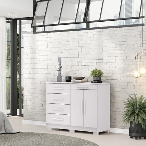 Cômoda Sapateira Sirius 5 Gavetas MDP Puxador em MDF Branco Vila Rica