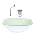 Ver imagem 1 de CUBA DE VIDRO QUADRADA 35CM BRANCO + VALVULA + TORNEIRA METAL