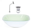 Ver imagem 1 de CUBA DE VIDRO QUADRADA 35CM BRANCO + VALVULA + TORNEIRA METAL