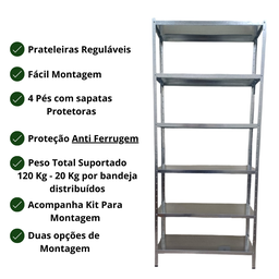 Prateleira Armário Estante Aço Galvanizado 6 Bandejas 60 Cm:galvanizada - 3