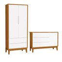 Ver imagem 1 de Jogo de Quarto Infantil Guarda Roupa 2 Portas e Cômoda 1 Porta Classic Branco/Savana com Pés