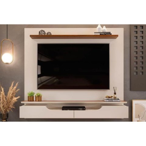 Home P/ Tv até 60 Pol Levi C/ Prateleiras 160x146cm Off White/freijó - Dj Móveis
