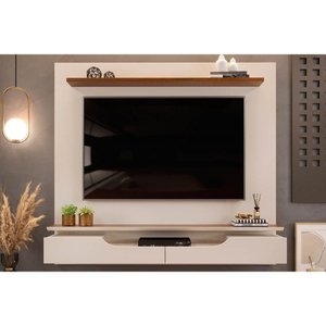 Home P/ Tv até 60 Pol Levi C/ Prateleiras 160x146cm Off White/freijó - Dj Móveis