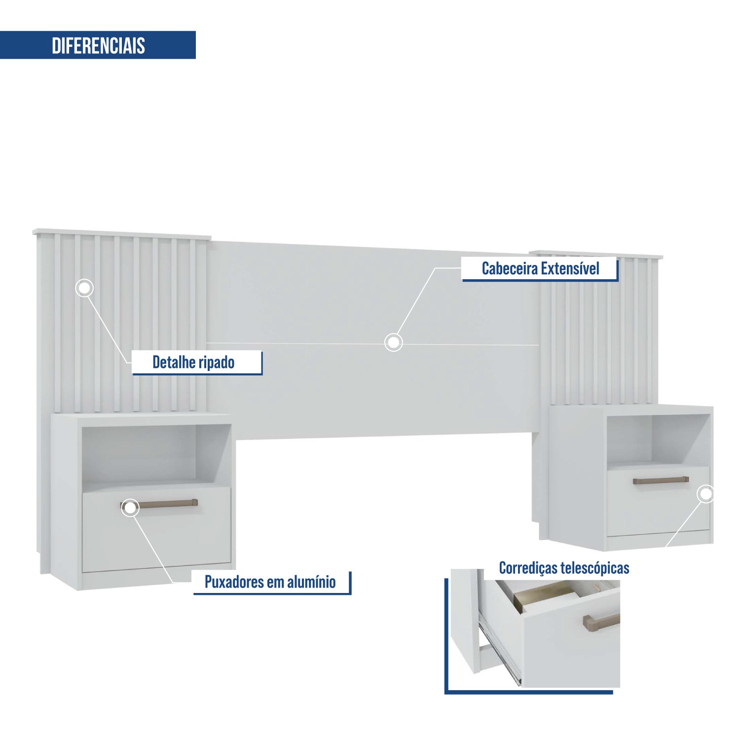 Cabeceira Casal Extensível 2 Mesas com Gaveta Lucius  - 5