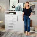 Ver mais imagens de Cômoda para Quarto 6 Gavetas 1 Porta com Chave Estilo Moderno da Vinci 111cm Branco