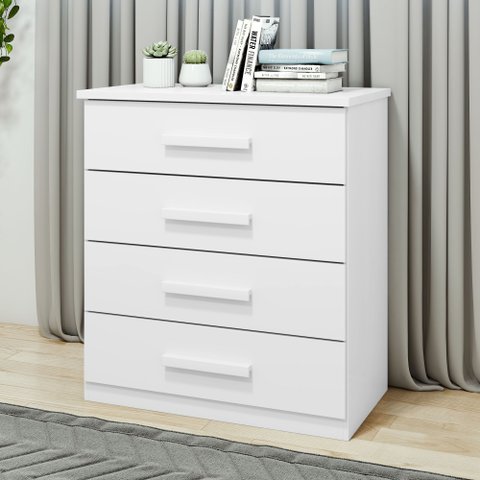 Cômoda para Quarto 4 Gavetas com Puxadores Cromados Moderno Baião 88cm Branco