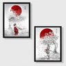 Kit 2 Quadros Decorativos Arte Japonesa 24x18cm - com vidro:Madeira preta - 2