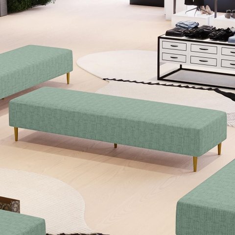Puff Decorativo Sala de Estar Bali W01 Pés Palito 170x60cm Linho Verde Menta - Lyam Decor
