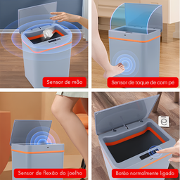 Lixeira Automática Sensor Inteligente 12l sem Toque Carregamento Usb Abertura Rápida e Silenciosa - 5