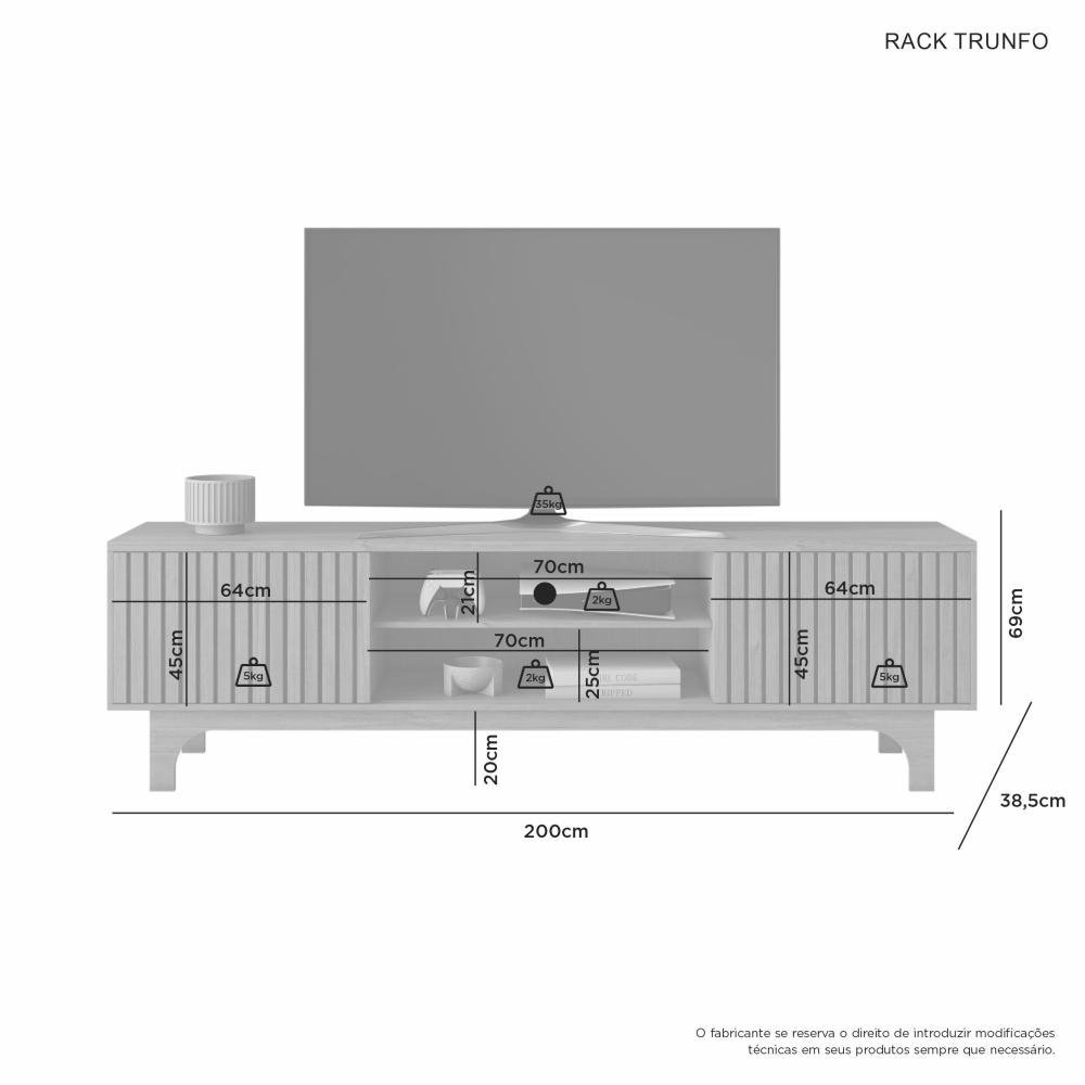 Rack Triunfo para Tv 70 Polegadas com Portas Ripadas 2.00 Largura - 2