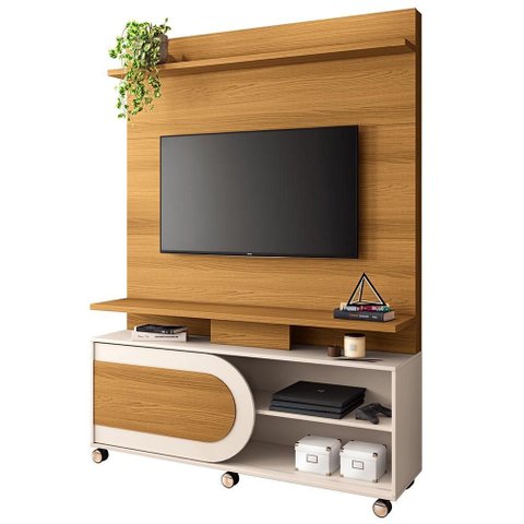 Estante Painel para Tv 55 Pol 136cm 1 Porta Mars B01 Cinamomo Off White - Lyam Decor