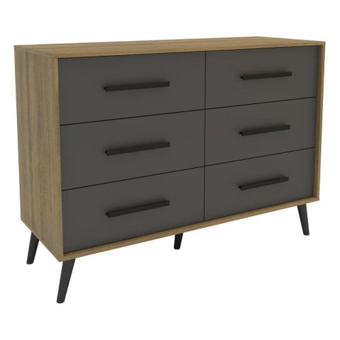 Cômoda com 6 Gavetas Retrô 120cm Multimóveis CR45363 Mel/Grafite