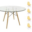 Ver imagem 1 de Conjunto Mesa Eames Eiffel Redonda Vidro 90cm + 4 Cadeiras Eames Dsw Botonê - Amarela
