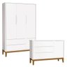 Cômoda Infantil e Guarda Roupa 3 Portas New Classic Branco com Pés Madeira - Reller - 1