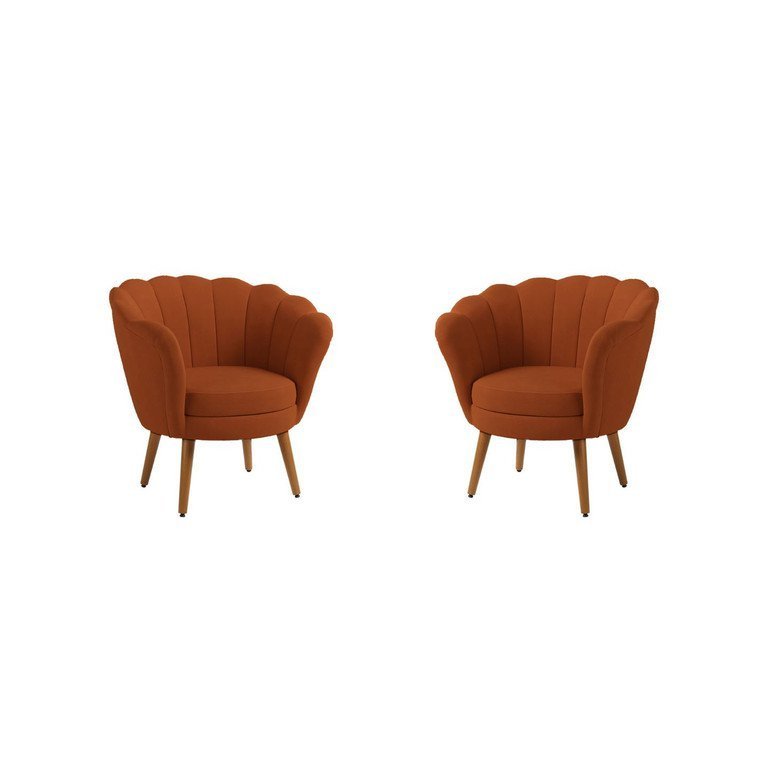 Kit 2 Poltronas Pétala Sued Terracota Pés Palito - Kimi Design