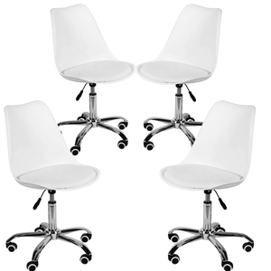 Kit 4 Cadeiras Secretária Giratória Regulável Branca com Base Cromada ? Conforto, Versatilidade e Es