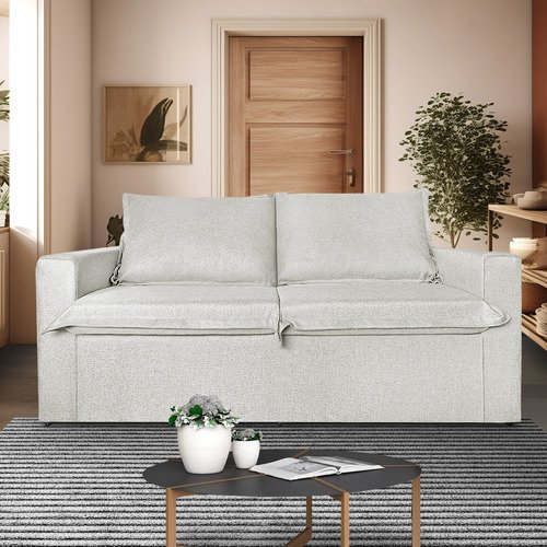 Estofados Sofá 2 Lugares Linho 1.80m para Sala Linho Bege Bz Decor