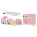 Ver imagem 2 de Kit Quarto Infantil Carros Rosa Cama Proteção Lateral Colchão Cômoda MDF Menina Completo Moderno